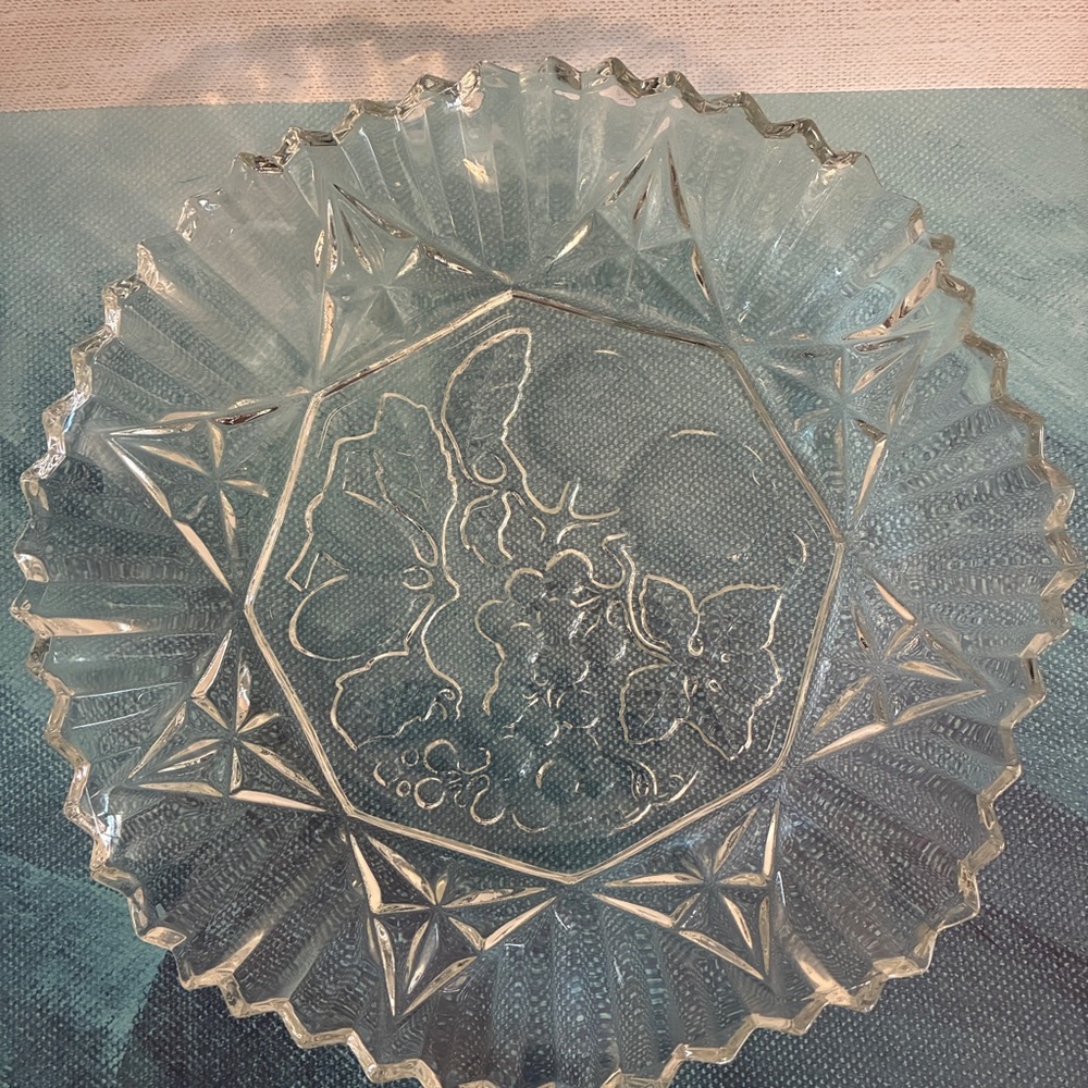 Vintage Federal Glass Bowl, Pioneer Line, Ruffled Rim with Embossed Fruit Bottom
